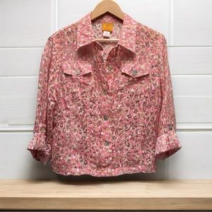 Ruby Rd Pink Animal Print Semi-Sheer Button Front Jacket‎
